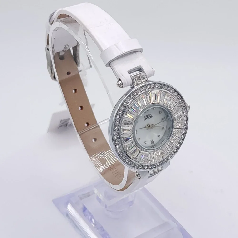 Invicta Celestial 70352 Womens Watch Silver Crystal White Leather 30mm New